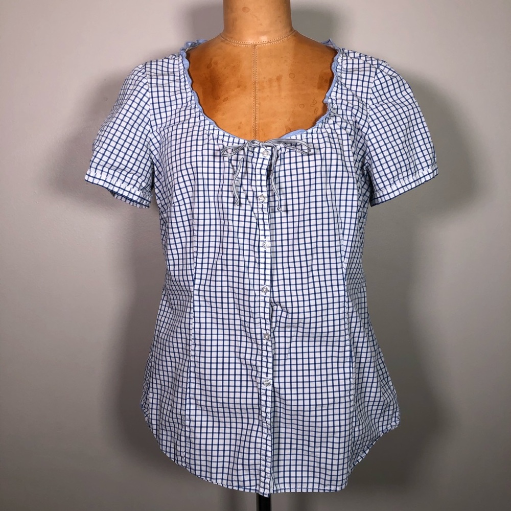 Marc O’Polo short sleeve plaid button front blouse